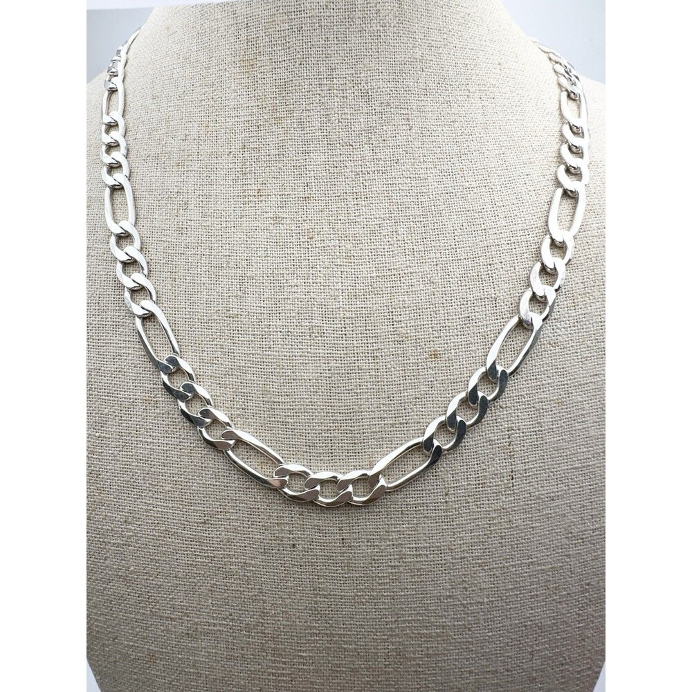 925 Italy Sterling Silver Figaro Chain Necklace 19.5” 7.2mm